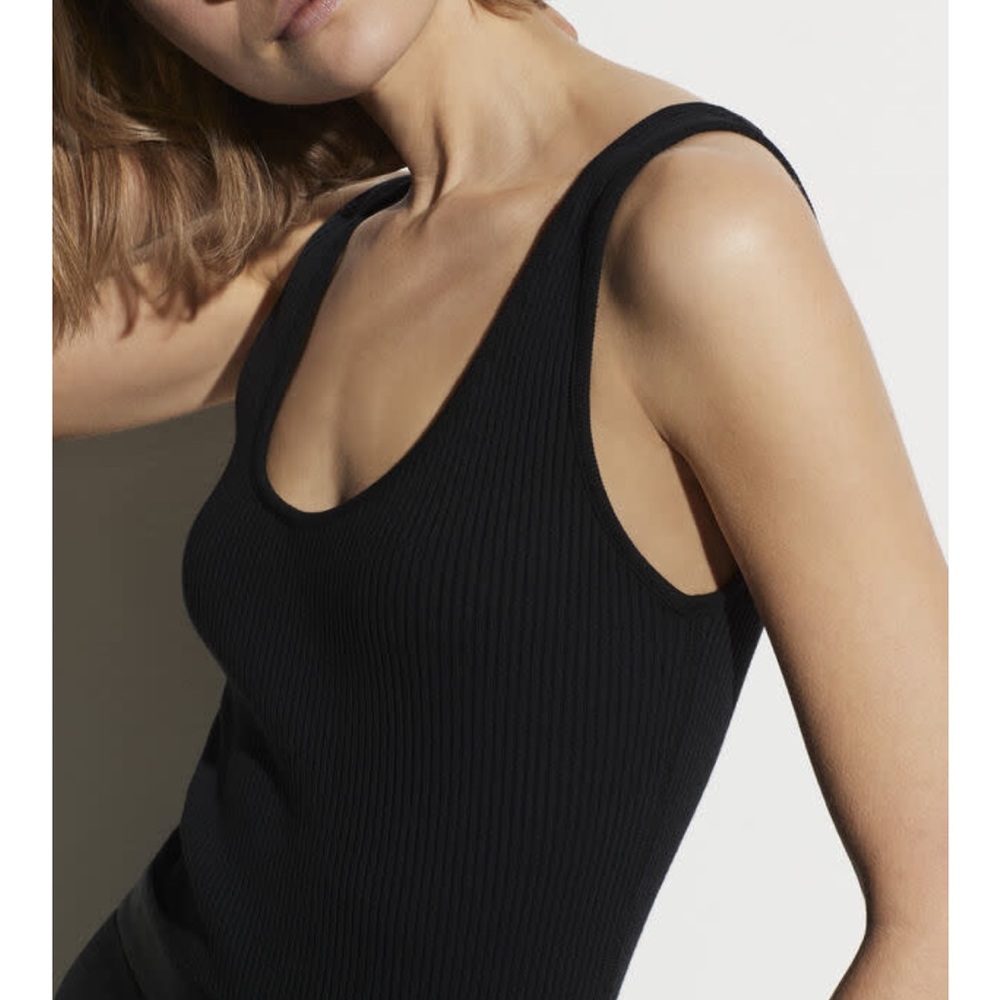 Vince Scoopneck Ribbed Bodysuit Tank Top Black XL Snap Closure